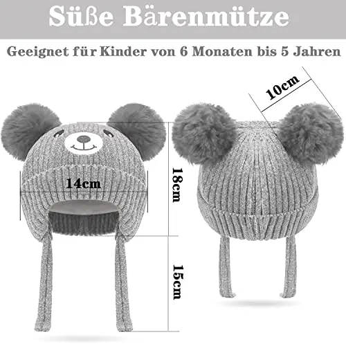 KEELYY Cappello Bambino Invernale, Berretto in Maglia Bambina per l'autunno e l'inverno, Grazioso Cappello con Orecchie miniatura 2