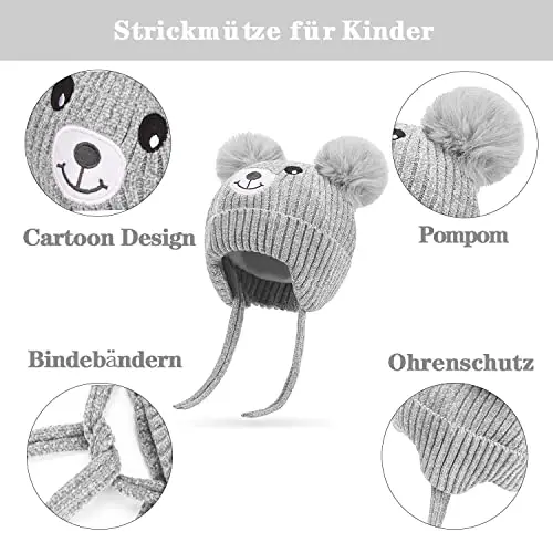 KEELYY Cappello Bambino Invernale, Berretto in Maglia Bambina per l'autunno e l'inverno, Grazioso Cappello con Orecchie miniatura 3