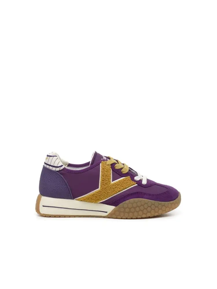 sneakers in tessuto e camoscioviola e ocra