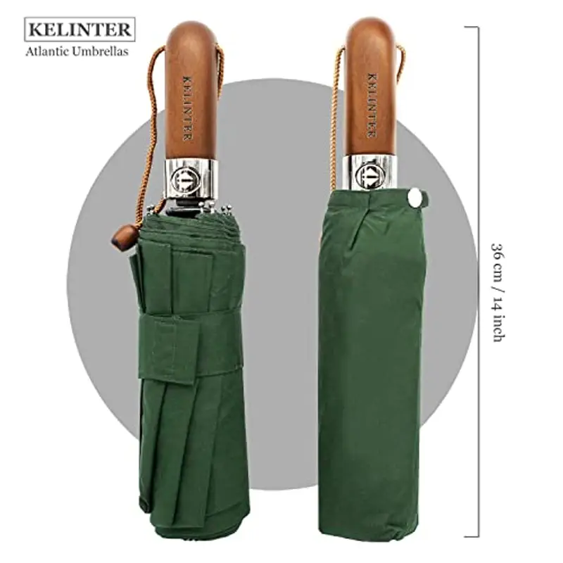 KELINTER Ombrello Pieghevole Automatico - 10 Steli Rinforzati, Teflon 300T, Antivento, Manico in Legno Ergonomico miniatura 2