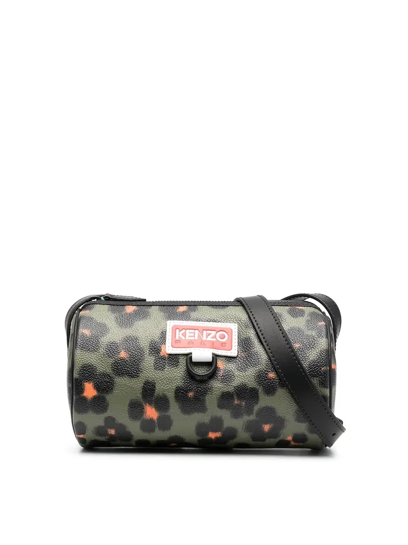 Borsa con stampa a fiori leopardati e logo Marrone
