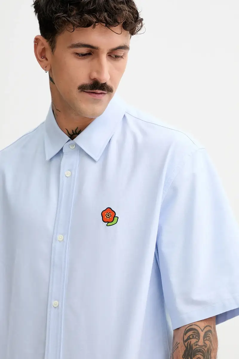 camicia in cotone Blu miniatura 4