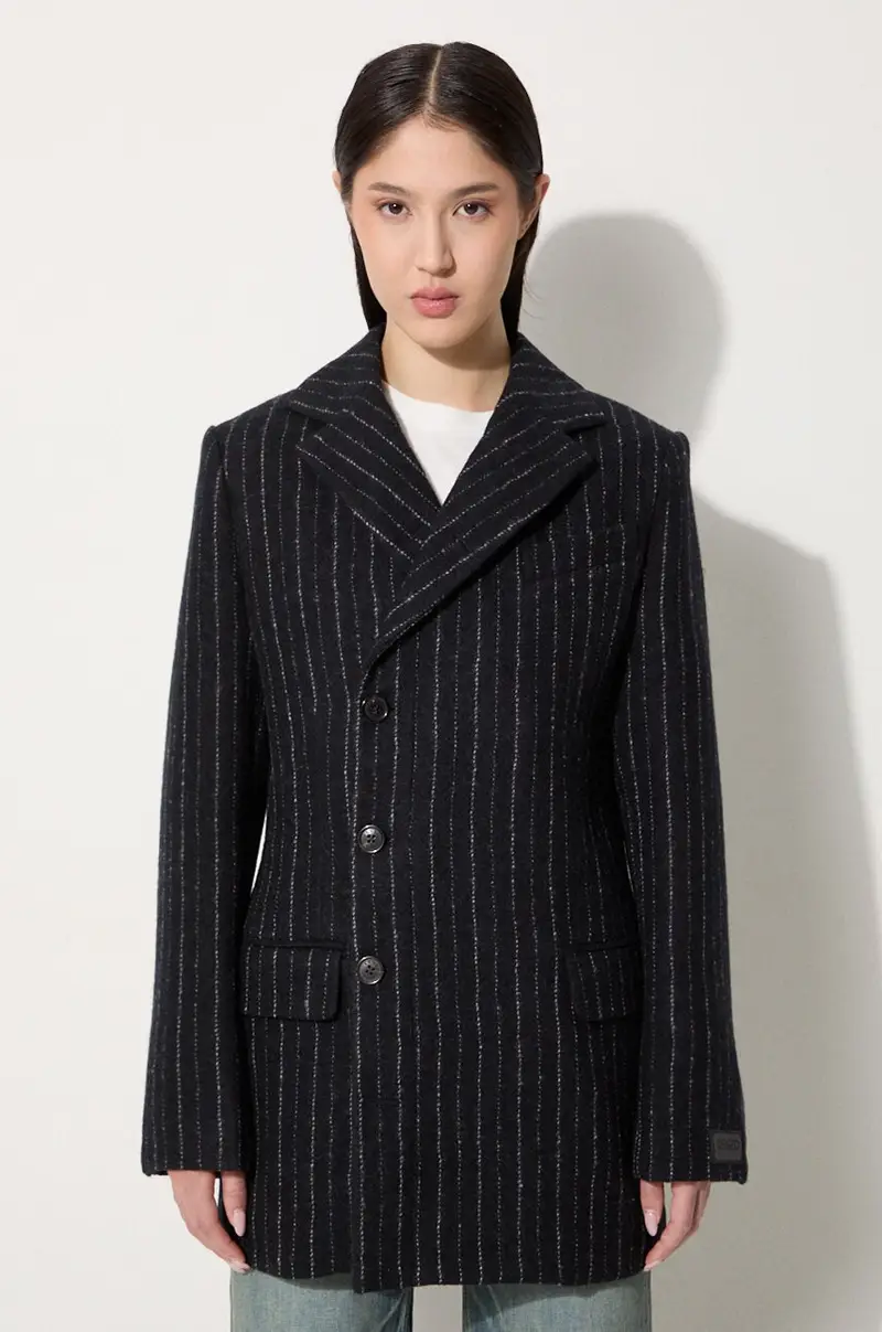 cappotto in lana Tennis Stripes Pea Coat colore nero FE62MA2209GM.99