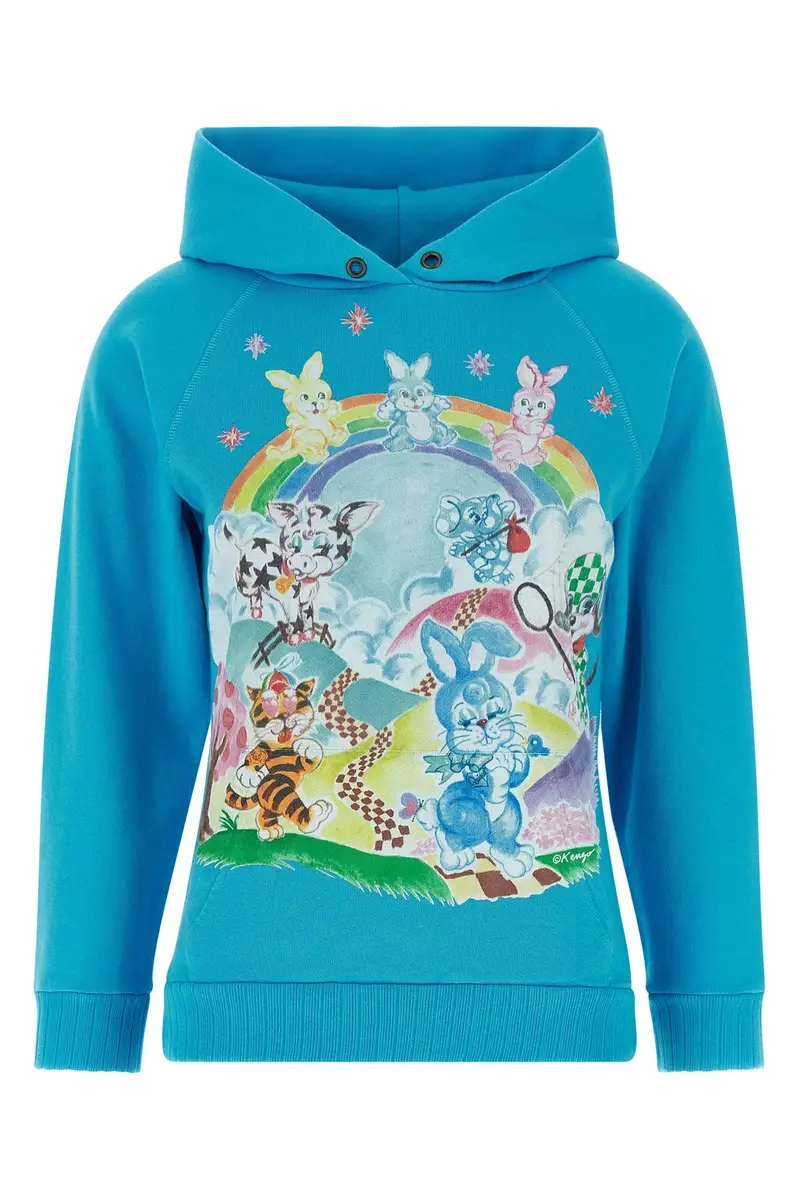 Felpa Con Cappuccio Kenzo Cartoon Azzurro