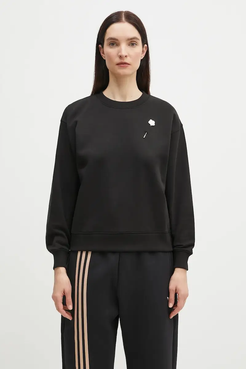 felpa in cotone donna colore nero con applicazione FF52SW1744MF.99J