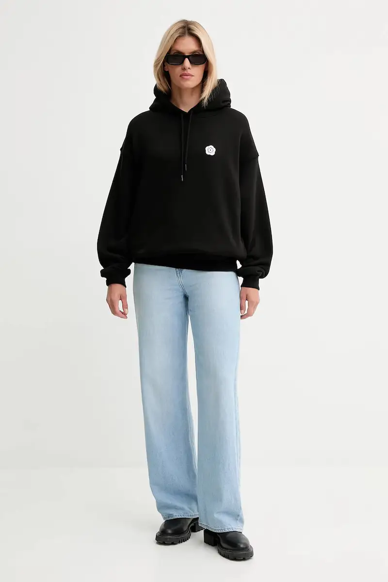 felpa in cotone donna colore nero con cappuccio con applicazione FF62HO4534MB miniatura 2