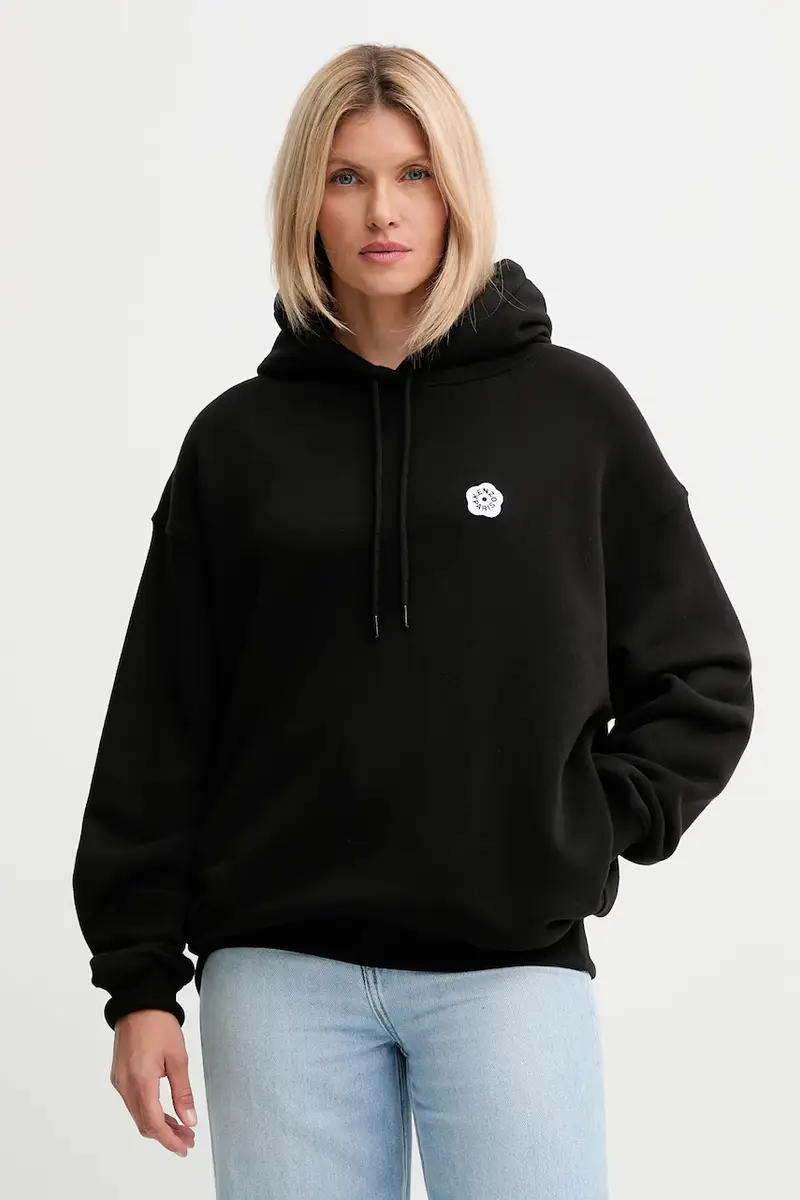 felpa in cotone donna colore nero con cappuccio con applicazione FF62HO4534MB