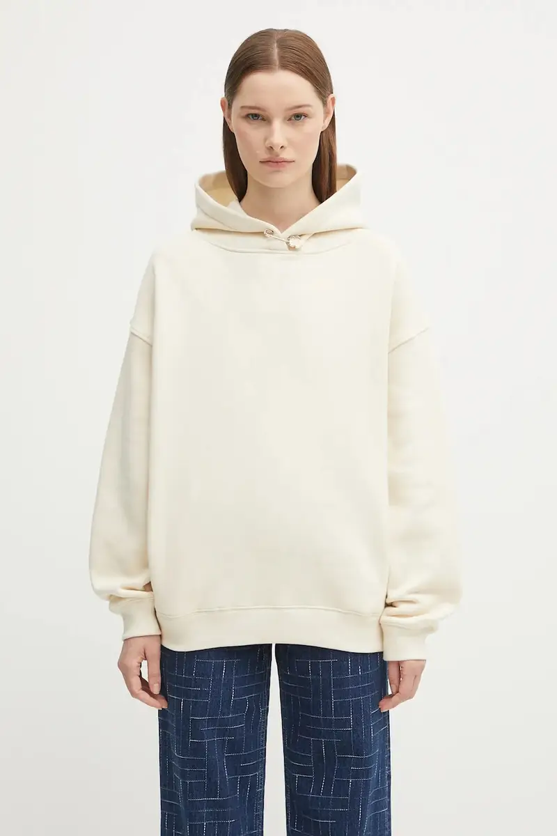 felpa in cotone Gots Oversize With Boke Pin donna colore beige con cappuccio FF62HO4524MB