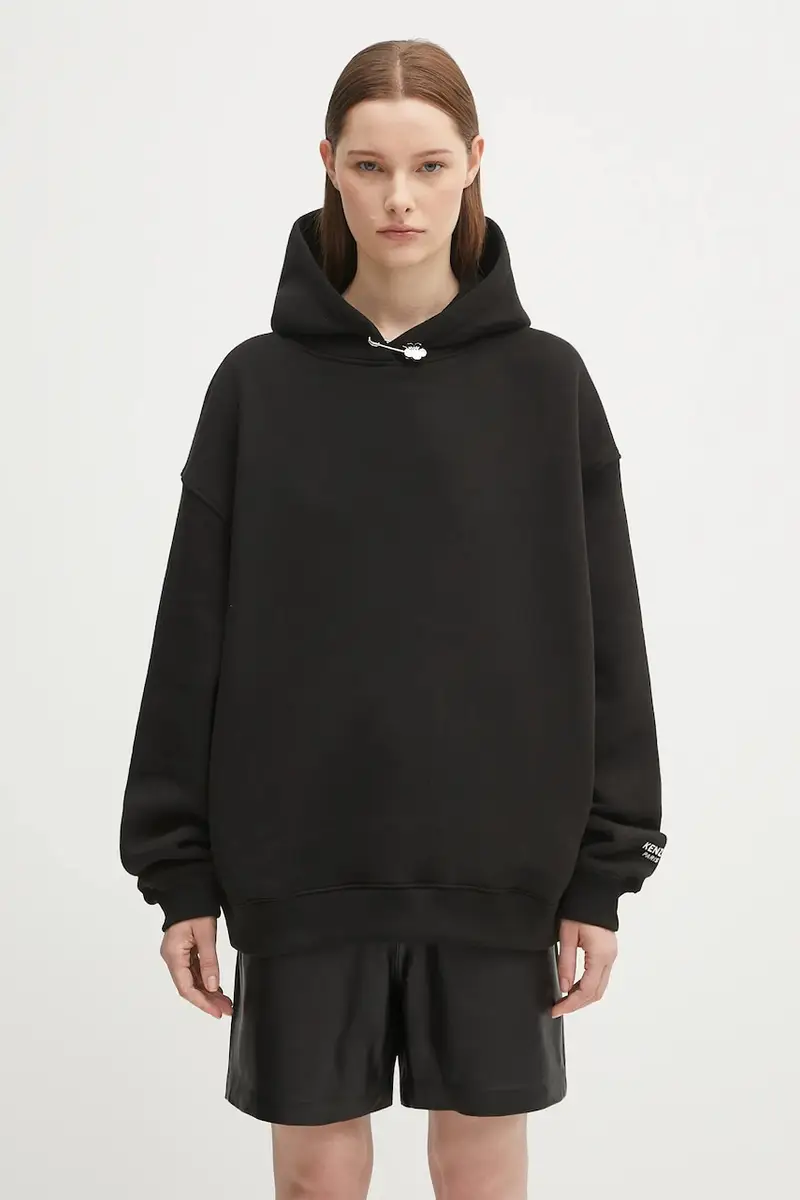 felpa in cotone Gots Oversize With Boke Pin donna colore nero con cappuccio FF62HO4524MB