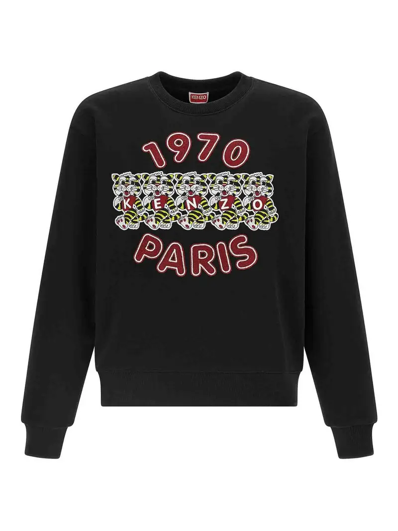 Felpa ricamata con tigre selvaggia Nero