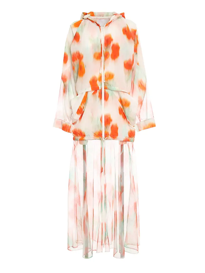 Giacca a vento lunga con stampa tulipani Multicolore