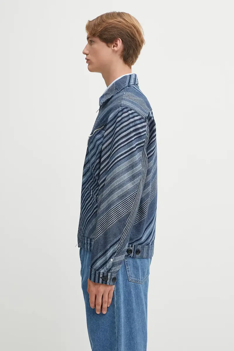 giacca di jeans Diagonal Stripe Zipped Trucker colore blu FF65DV3006Z1 miniatura 2