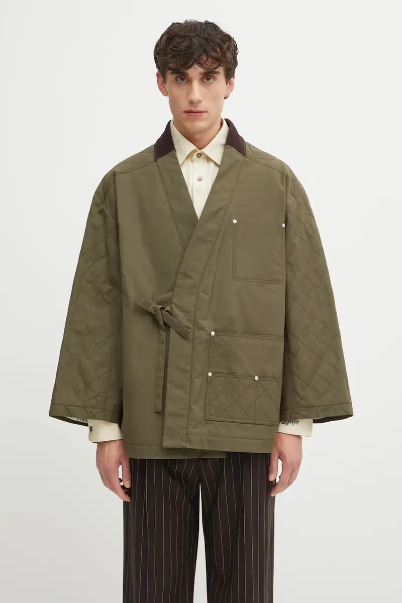 giacca in cotone Weave Kimono colore verde FF65MA1469HD