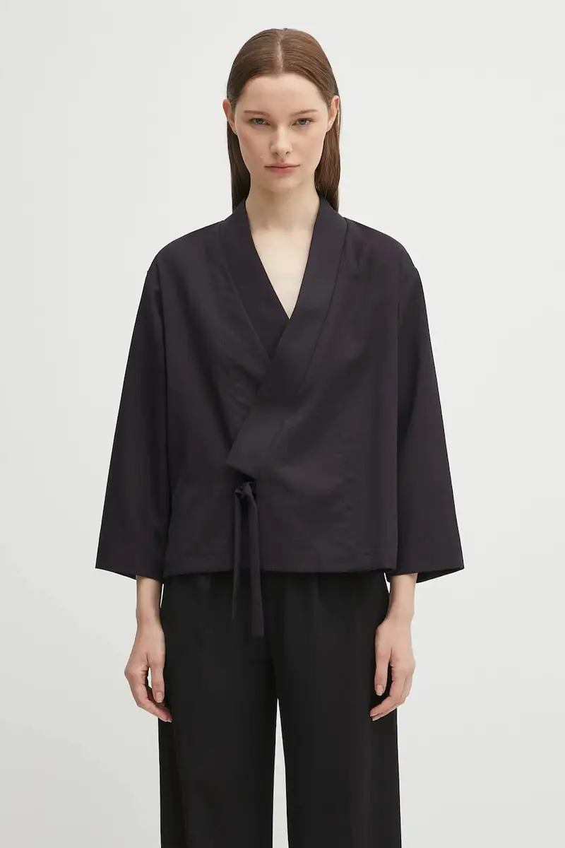 giacca in lana Weave Kimono colore blu navy FF62VE0329ID