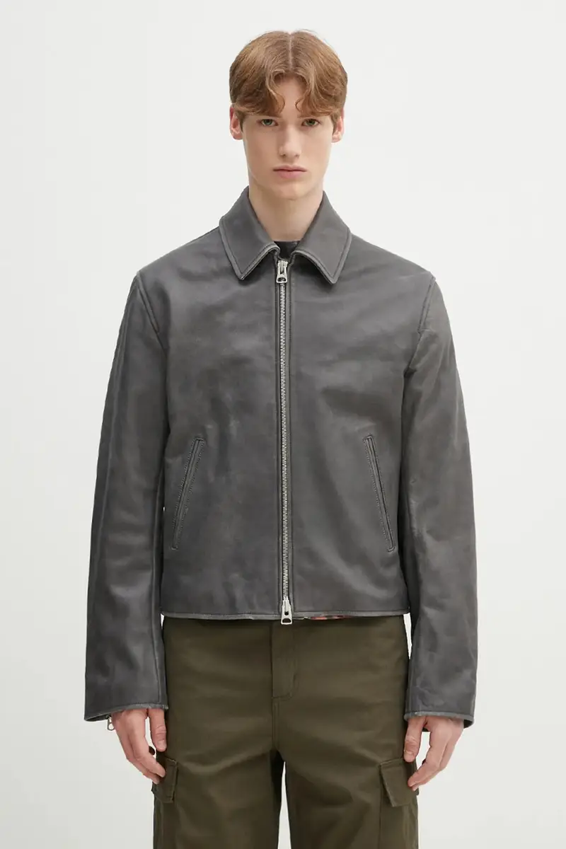 giacca in pelle colore grigio FF55LB1440AB.96