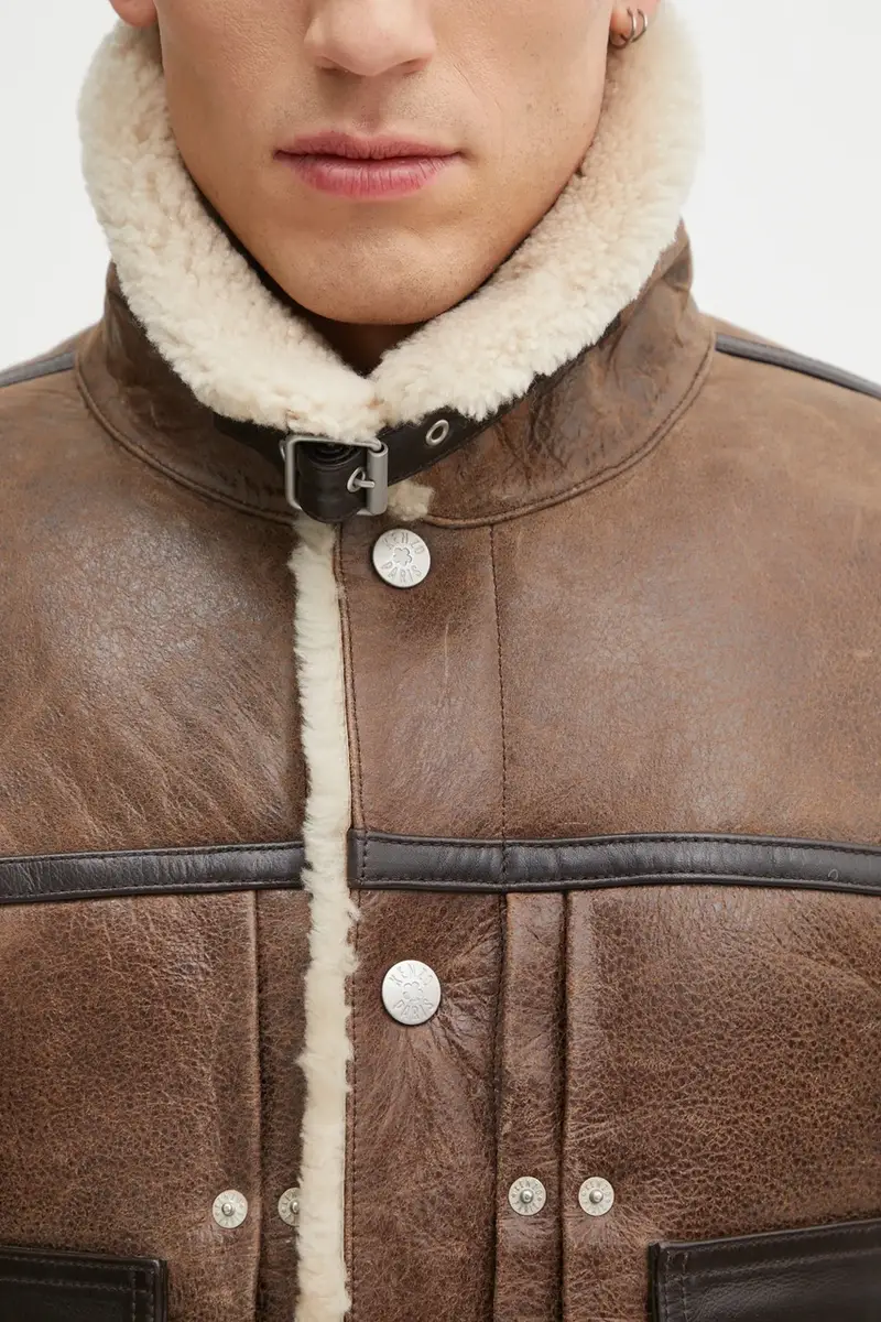 giacca in pelle Shearling Trucker colore marrone FF68LV3040AB miniatura 4