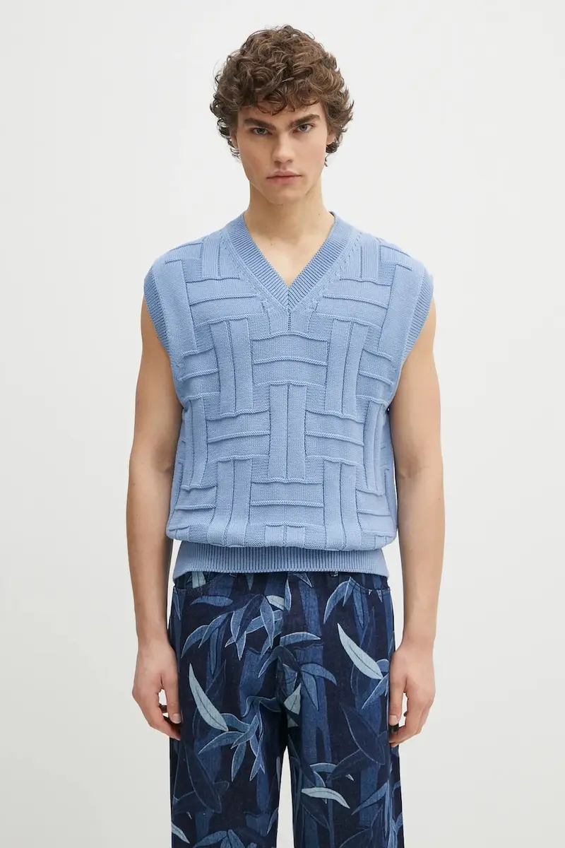 gilè in cotone Weave uomo colore blu FF55PU7073CB.64