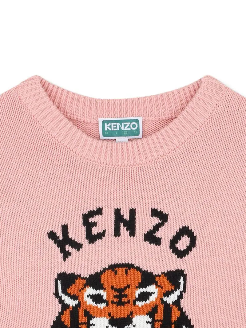 Maglione con Motivo Tiger Head e Finiture a Coste Rosa miniatura 2