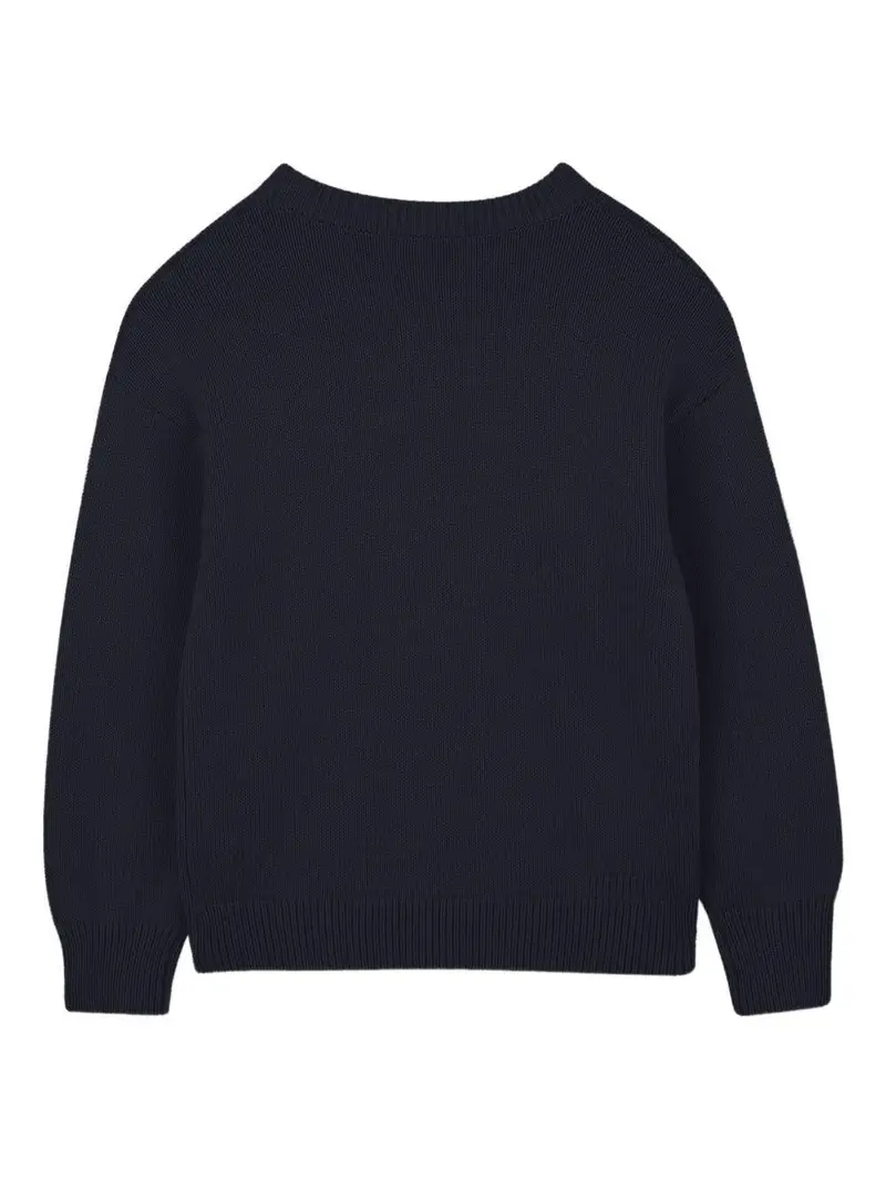 Maglione Jacquard con Motivo Boke Flower e Logo a Contrasto Marine miniatura 2