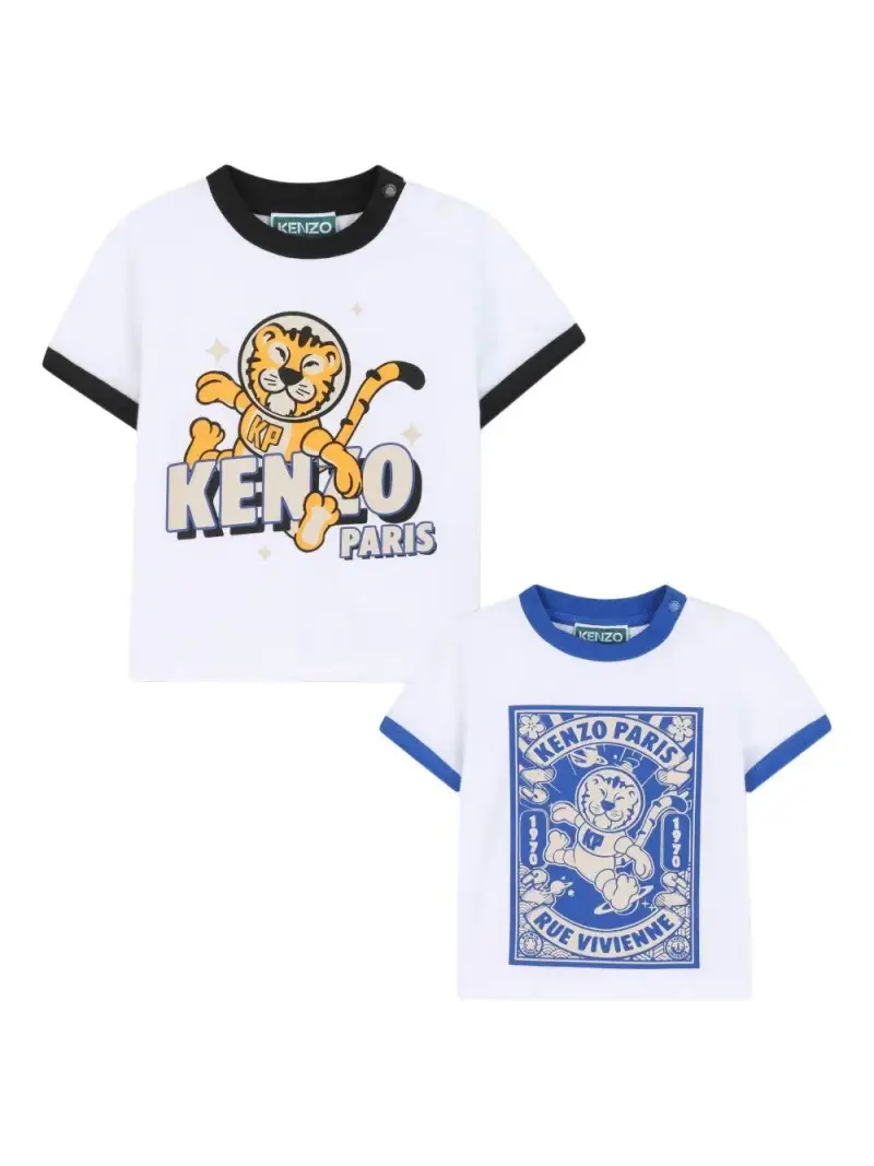 Set di Due T-shirt con Stampa Tigre e Logo Bianco Nero miniatura 2