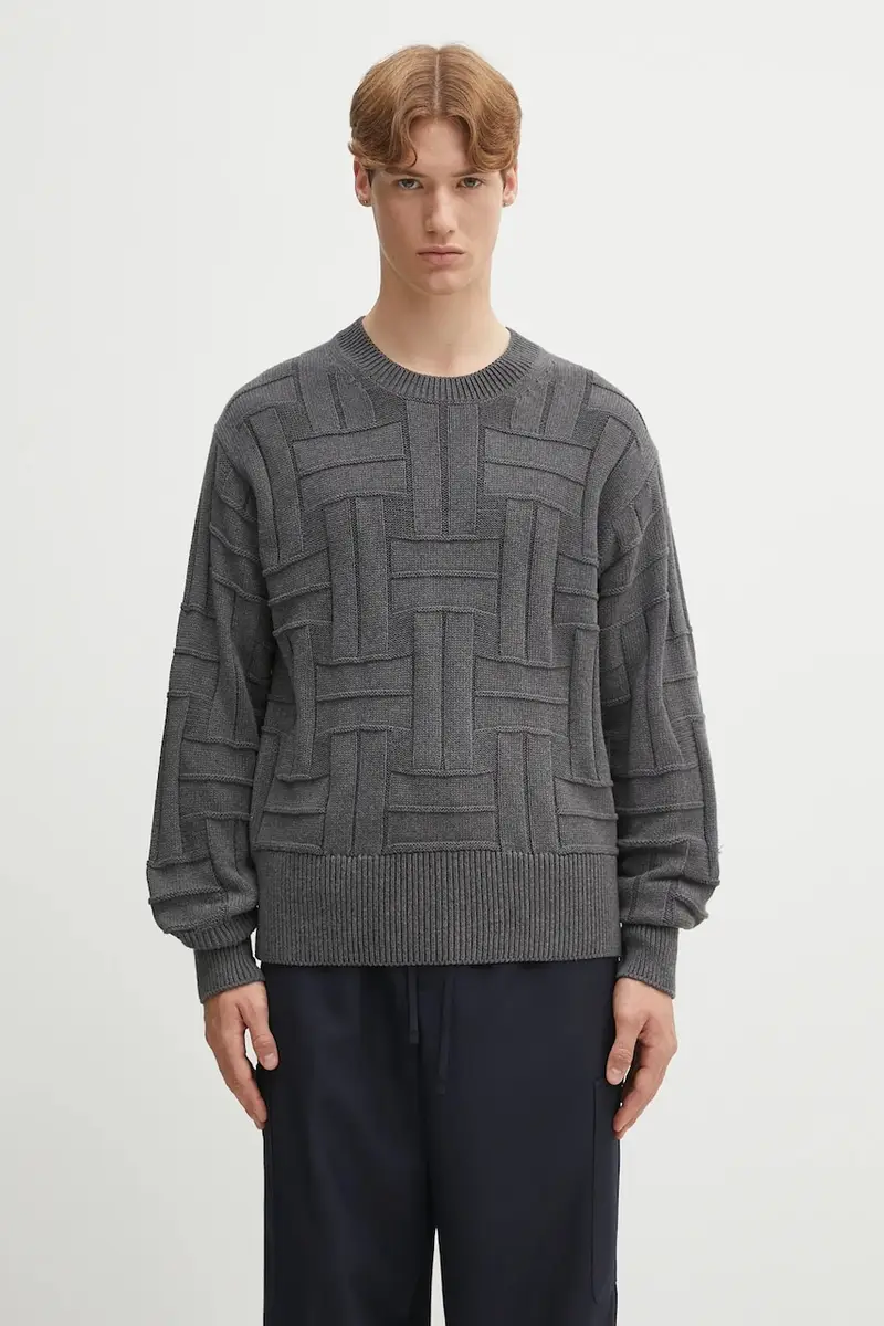 maglione in cotone Gots Kenzo Weave Jumper uomo colore grigio FF55PU7083CB