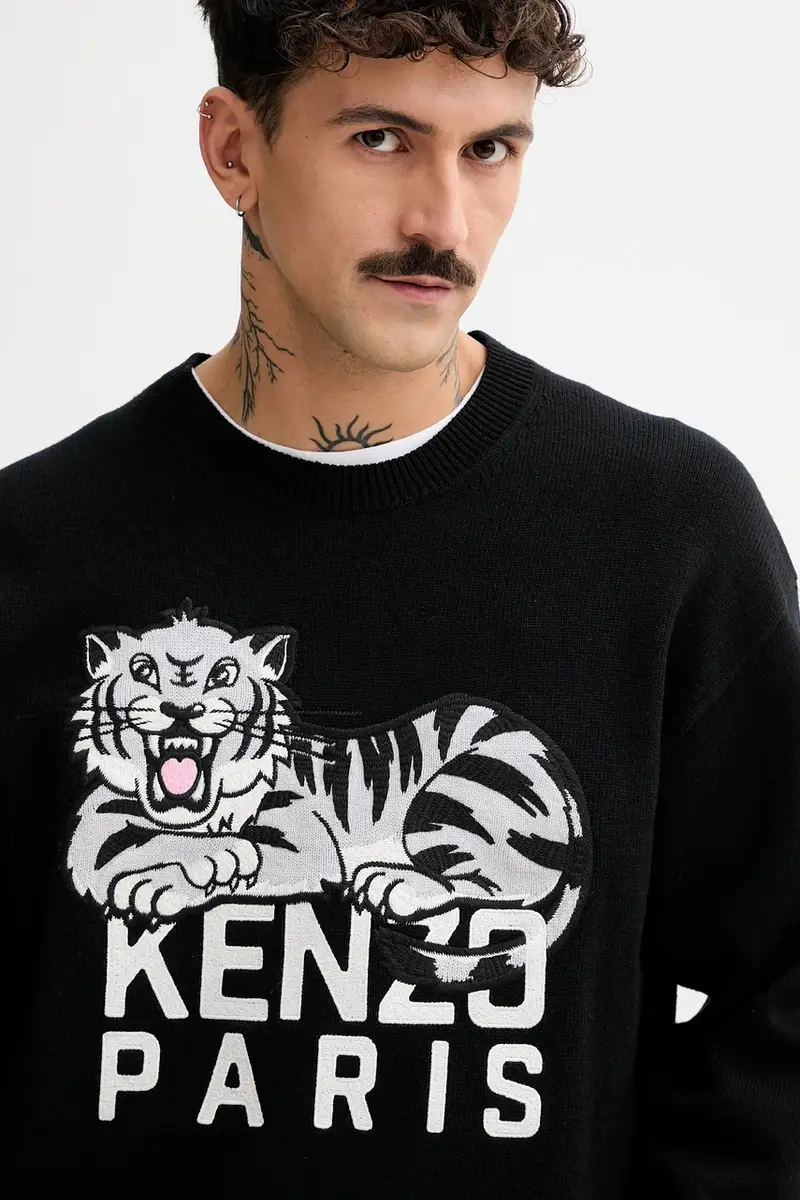 maglione in lana Happy Tiger Nero miniatura 4