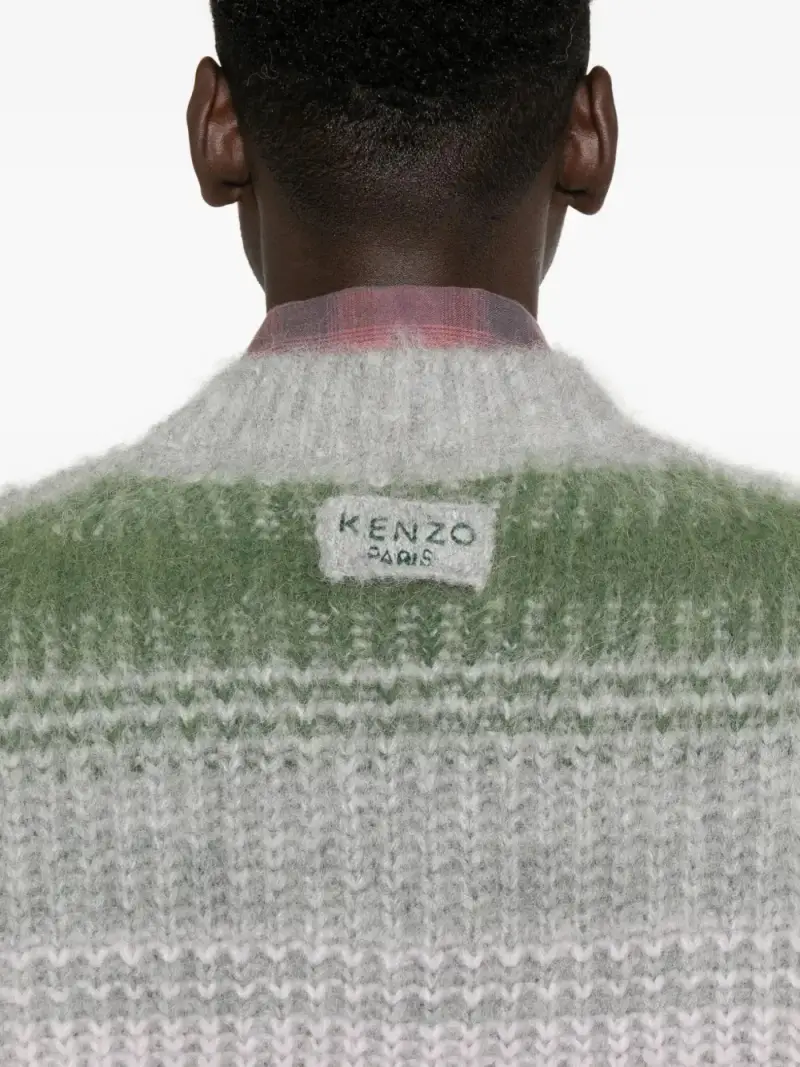 Kenzo Maglione grigio con righe colorate miniatura 3
