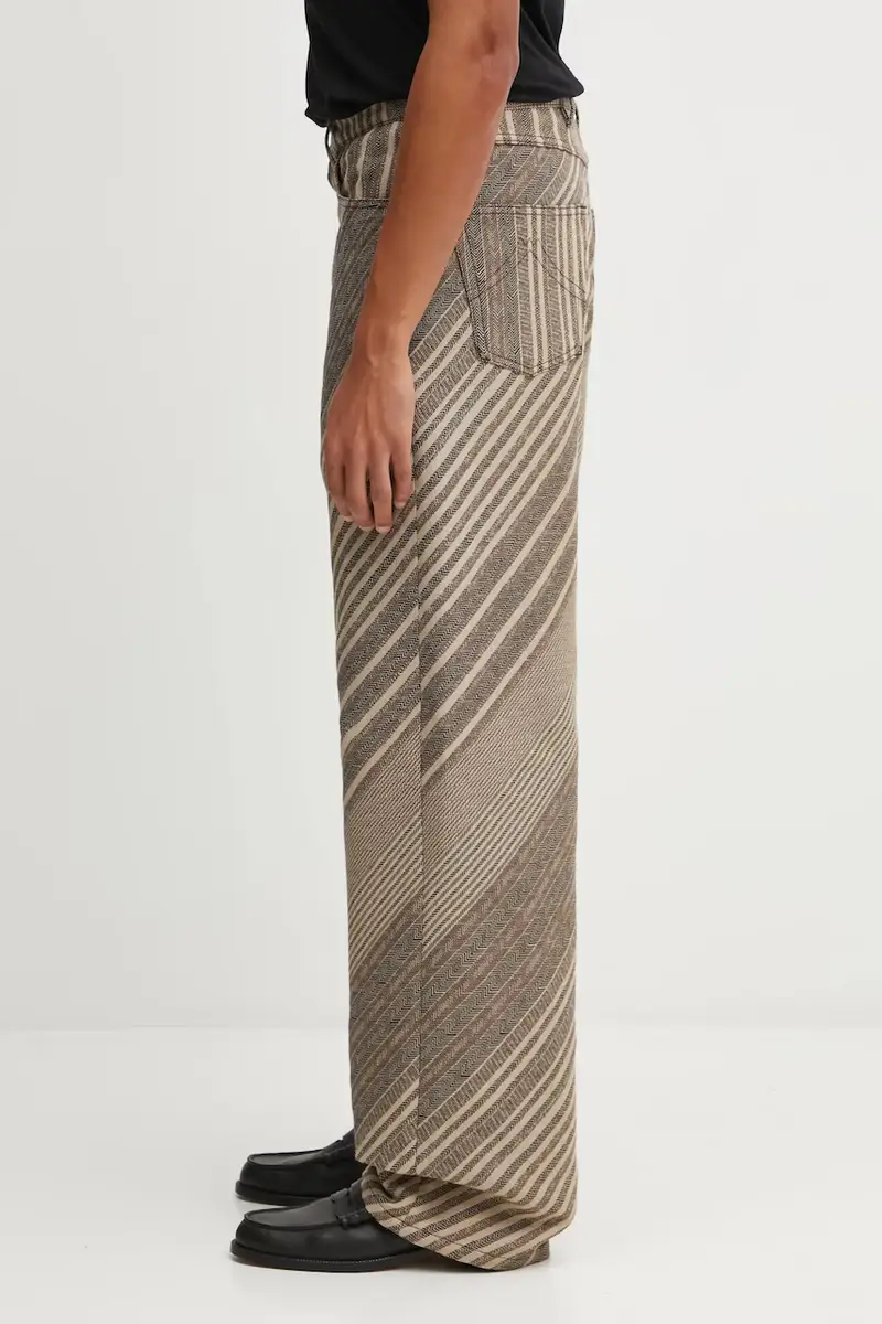 pantaloni con lana Diagonal Stripe Turn Up Wide Fit colore beige FF65PA3839IO miniatura 2