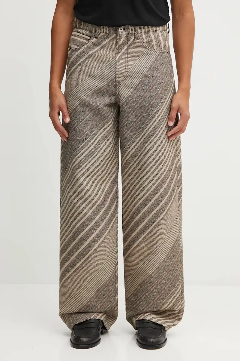 pantaloni con lana Diagonal Stripe Turn Up Wide Fit colore beige FF65PA3839IO