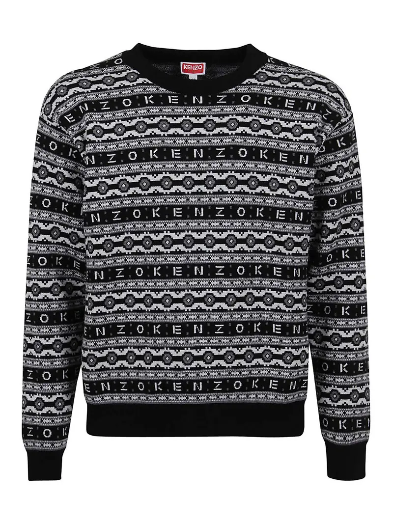 Pull con logo jacquard Nero