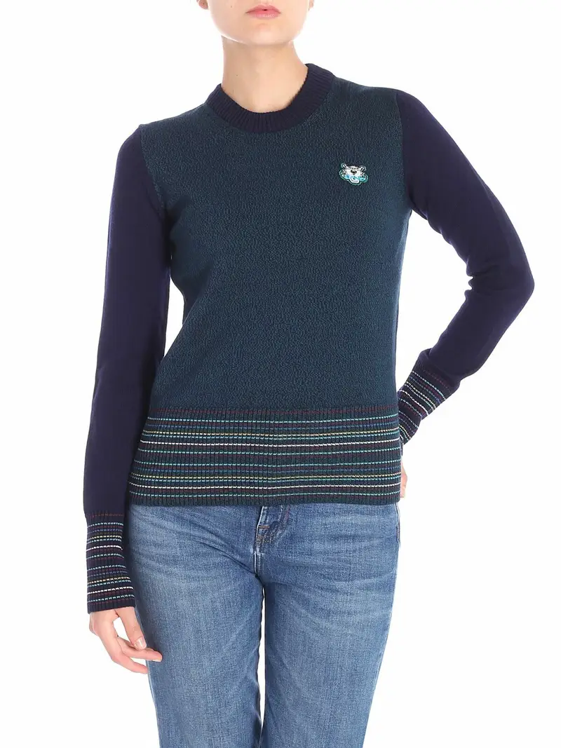 Pullover blu e verde logo Tiger