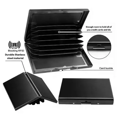 KEQAR Porta Carte in Metallo con Blocco RFID, Portatessere Donna e Uomo con 10 Scomparti, Protezione RFID & NFC miniatura 3