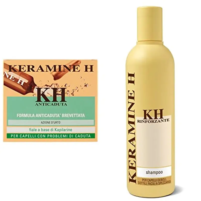 Keramine H Fiala Anticaduta per Capelli, 12 x 6ml & Linea Rinforzante Shampoo Capelli Deboli - 300 ml
