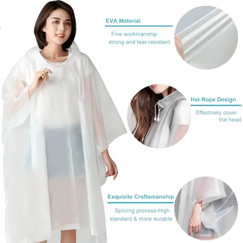 Keratobleem Poncho Antipioggia Riutilizzabile, 2 Pezzi Mantelli Impermeabile EVA con Cappuccio, Asciugatura Rapida miniatura 3