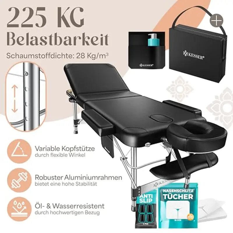 KESSER® Lettino da massaggio mobile pieghevole e regolabile in altezza a 3 zone Lettino da massaggio Lettino cosmetico miniatura 2