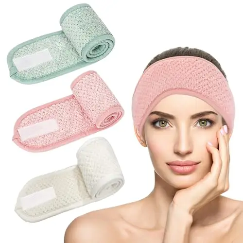KEYRI 3 Pezzi Fascia per Capelli Donna, Fascia Capelli Skincare Regolabile Spa Headband In Pile Corallo Fascia per il