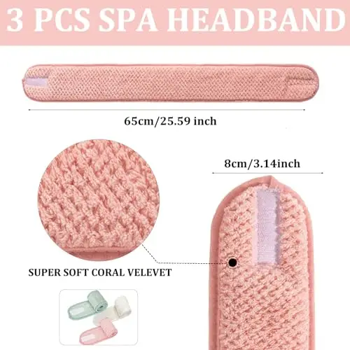 KEYRI 3 Pezzi Fascia per Capelli Donna, Fascia Capelli Skincare Regolabile Spa Headband In Pile Corallo Fascia per il miniatura 2