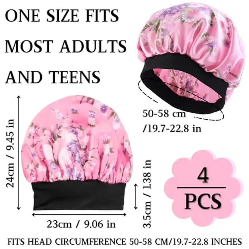 KEYRI 4 Pezzi Cuffia di Dormire Berretto da Notte Elastico Cappello da Notte per Donna Traspirante Raso Morbido e miniatura 2