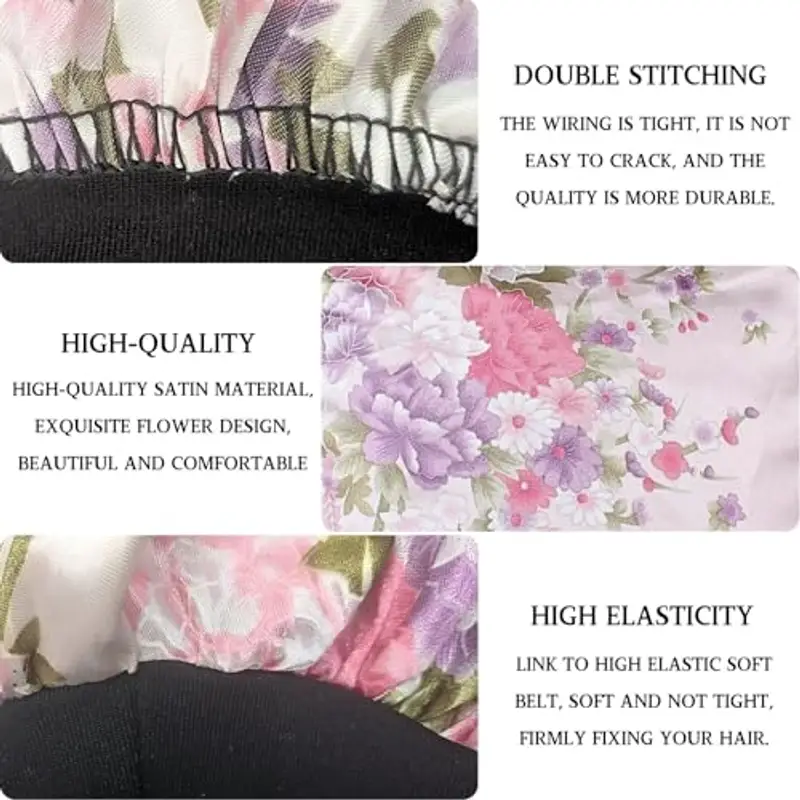 KEYRI 4 Pezzi Cuffia di Dormire Berretto da Notte Elastico Cappello da Notte per Donna Traspirante Raso Morbido e miniatura 3