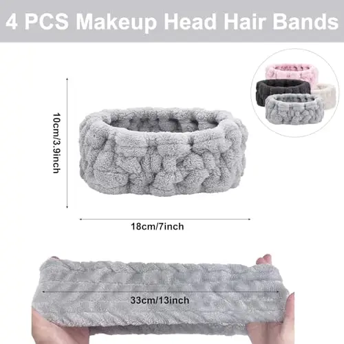 KEYRI 4 Pezzi Fascia Capelli Donna Trucco, Fascia per Viso Spa Fascia Elastico Morbido Flanella Testa Avvolge Capelli miniatura 2