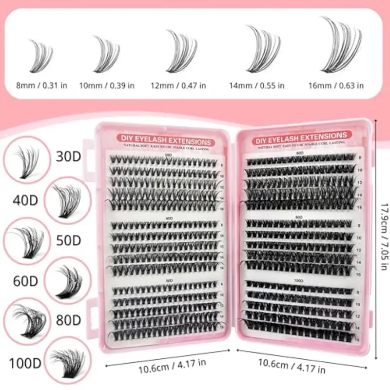KEYRI 580 Pezzi Ciglia Finte Extension Ciglia 30-40-50-60-80-100D Curl Ciglia Finte Ciuffetti per Estendere le Ciglia a Casa Ciglia Finte Naturali per Ragazze e Donne Principianti (8-16mm Mix) miniatura 2