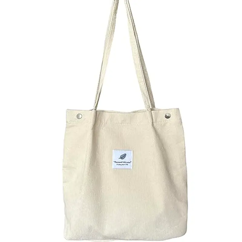 KEYRI Borsa Shopper Donna Tote a Tracolla in Velluto a Coste Moda Grandi Capacità Riutilizzabile Tote Bag per Uso Viaggi Shopping Lavoro Scuola Universitaria (Bianco)