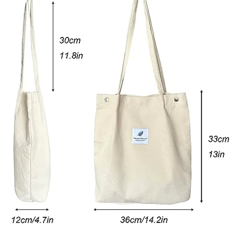 KEYRI Borsa Shopper Donna Tote a Tracolla in Velluto a Coste Moda Grandi Capacità Riutilizzabile Tote Bag per Uso Viaggi Shopping Lavoro Scuola Universitaria (Bianco) miniatura 2