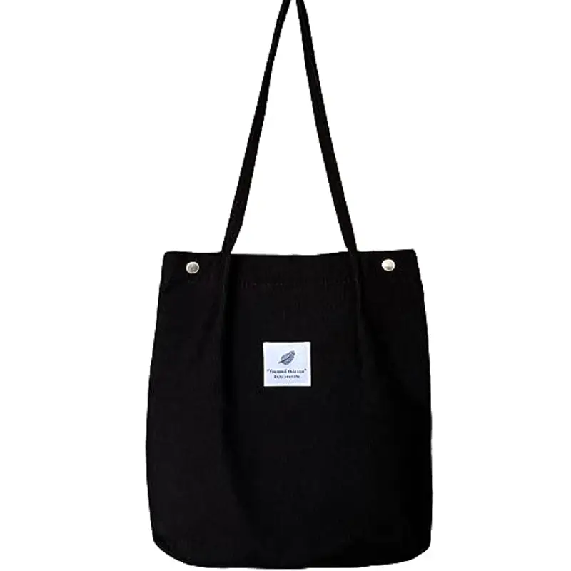 KEYRI Borsa Shopper Donna Tote a Tracolla in Velluto a Coste Moda Grandi Capacità Riutilizzabile Tote Bag per Uso Viaggi Shopping Lavoro Scuola Universitaria (Nero)