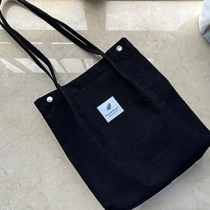 KEYRI Borsa Shopper Donna Tote a Tracolla in Velluto a Coste Moda Grandi Capacità Riutilizzabile Tote Bag per Uso Viaggi Shopping Lavoro Scuola Universitaria (Nero) miniatura 3