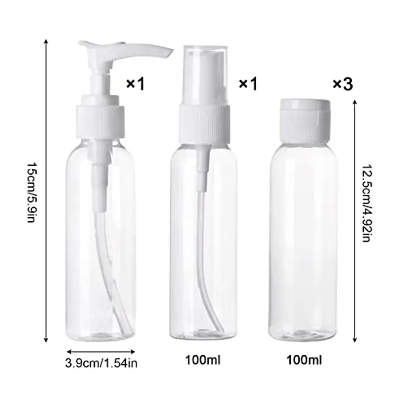 KEYRI Kit Bottigliette da Viaggio Set per Aereo 5 Pezzi 100ml Contenitori per Liquidi, Trasparente, Borsa da Toilette, per Cosmetici, FDA (Nero) miniatura 3