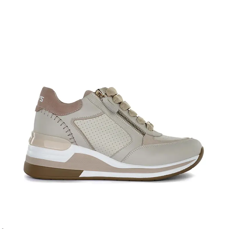 Sneakers beige con suola zeppa e inserto traforato