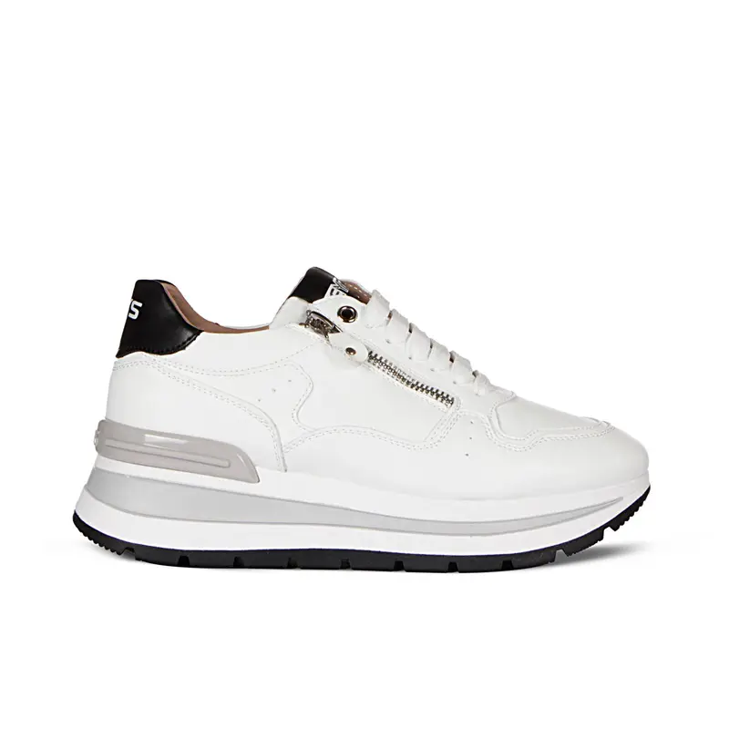 Sneakers bianche con suola platform, lacci e zip