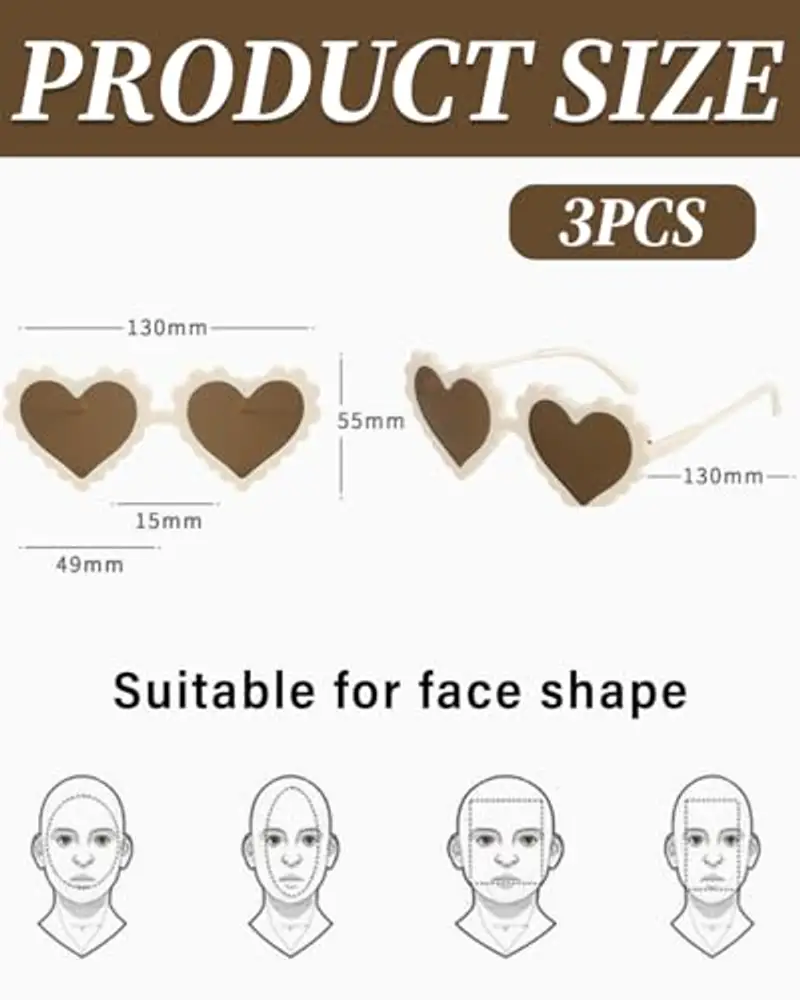 KGDUYC 3pcs occhiali cuore?occhiali da sole a cuore?Occhiali Da Festa, Occhiali Da Sole d'Epoca, Occhiali Sole miniatura 2