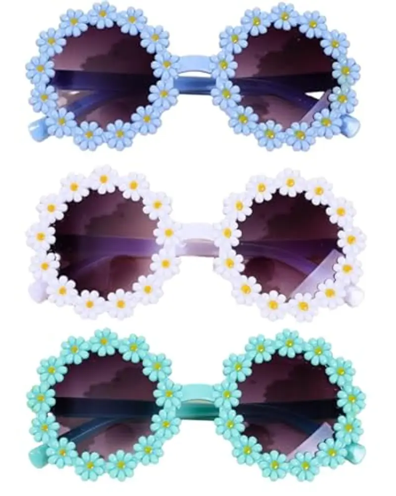 KGDUYC 3pcs Occhiali Sole a Margherita, Occhiali Da Sole Rotondi Classici, Occhiali Da Festa, Occhiali Da Sole d'Epoca,